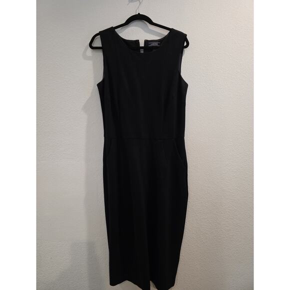 LandsEnd Slveless Ponte SheathDress Sz 12Tall Black Stretch Quiet Luxury Minimal - Picture 1 of 9